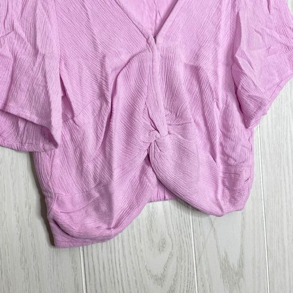 Abercrombie & Fitch Knot-Front Flutter Sleeve Crop Top Women's Pink Size M - Picture 3 of 5